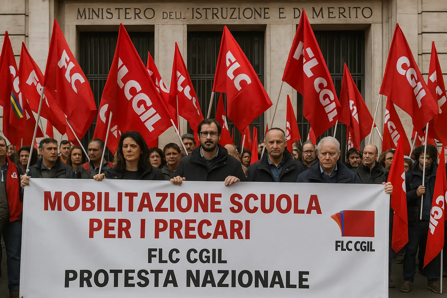 Mobilitazione scuola per i precari: docenti e ATA protestano con le bandiere della FLC CGIL