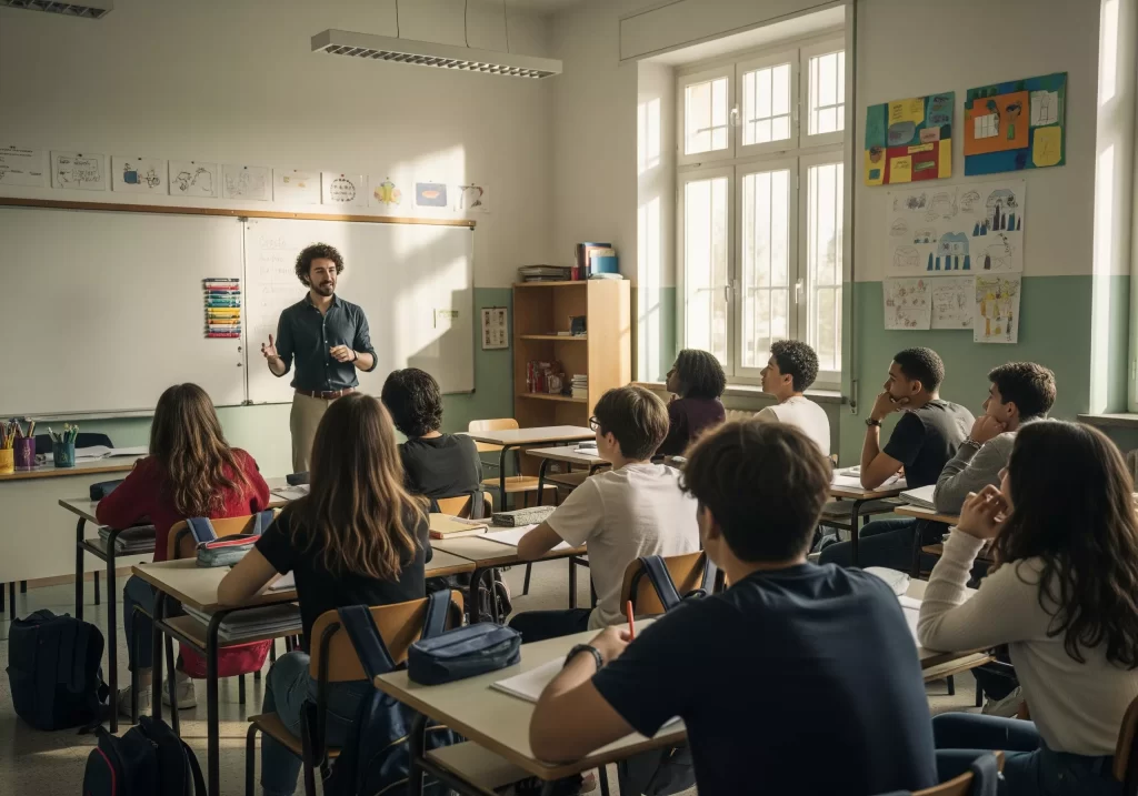 Revisione della struttura del CCNL scuola: docente durante una lezione in classe