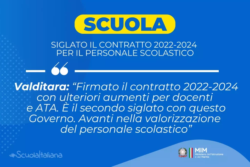 Rinnovo contratto scuola 2022-2024: la locandina del MIM