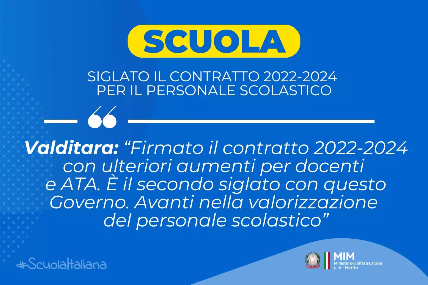 Rinnovo contratto scuola 2022-2024: la locandina del MIM