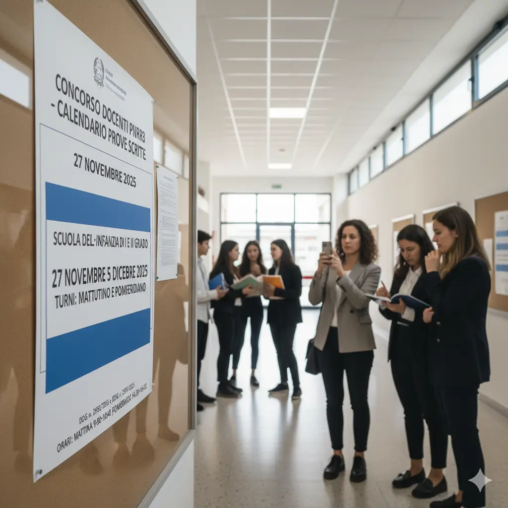 Tracce della Prova Scritta del Concorso PNRR2: alcuni candidati consultano il calendario delle prove scritte 