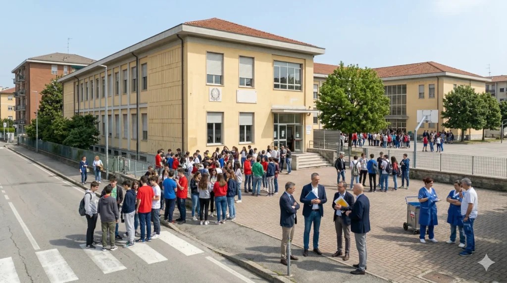 Graduatorie ATA 24 mesi 2026: docenti, personale ATA e alunni davanti ad una scuola