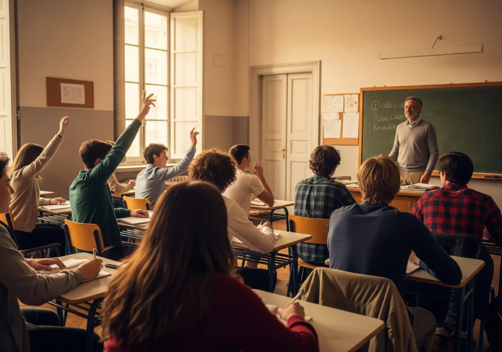 Contratto scuola 2025-2027 parte normativa: docente in clase durante una lezione