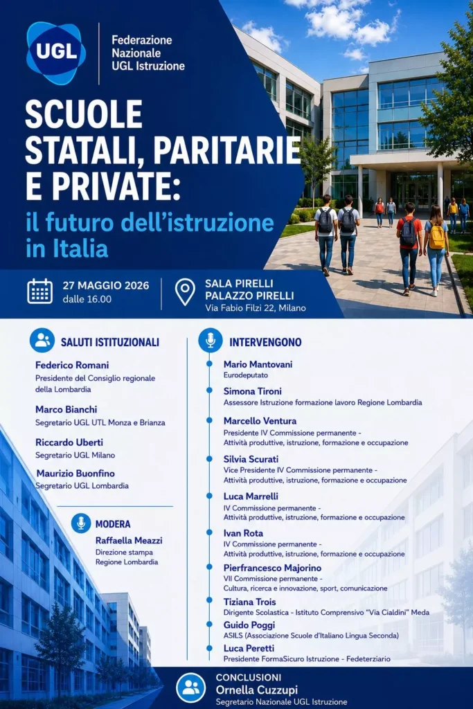 Convegno UGL del 27 maggio a Palazzo Pirelli: la locandina dell'evento