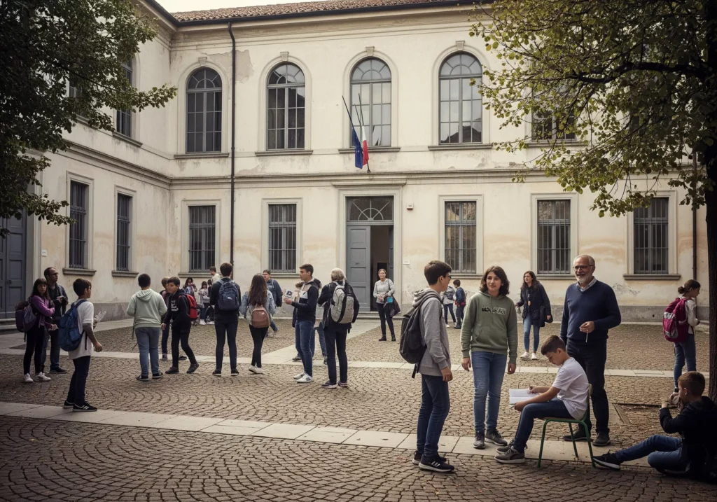 Valorizzazione professionale del personale scolastico: alunni e docenti nel cortile di una scuola