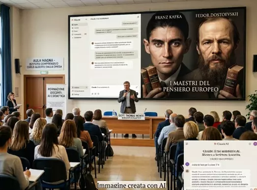 AI Act scuola 2026: il DS illustra le nuove regole ai docenti e agli studenti durante un'assemblea