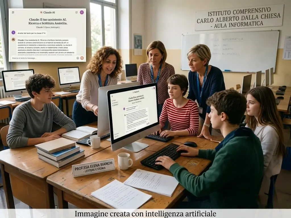 AI Act scuola 2026: docenti e alunni durante un'esercitazione con AI