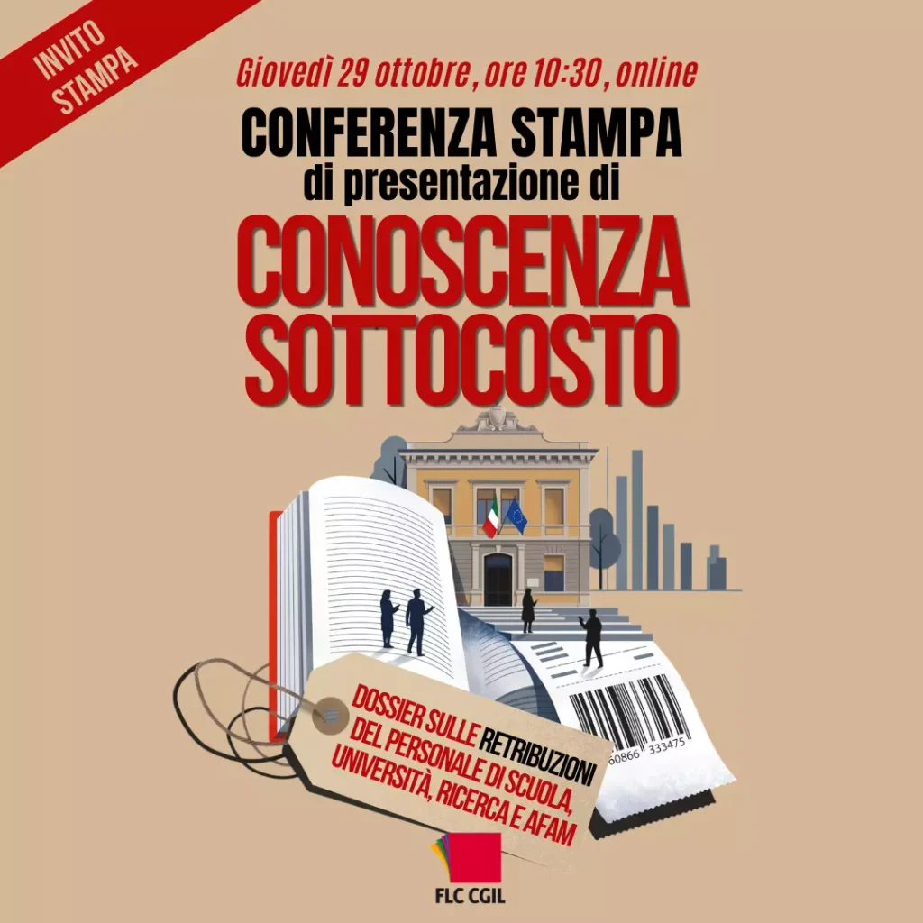 Stipendi scuola, dossier FLC CGIL: locandina della conferenza stampa