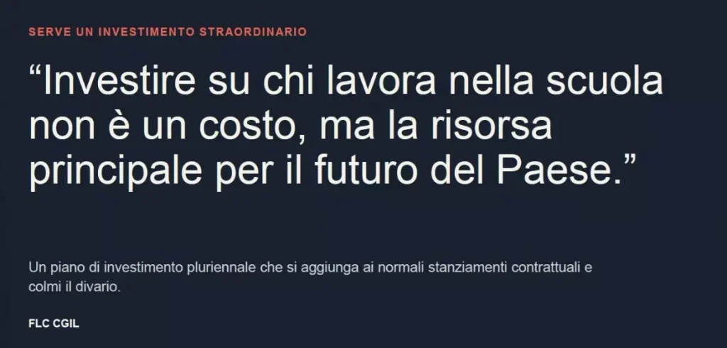 Stipendi scuola, dossier FLC CGIL: una slide della conferenza stampa
